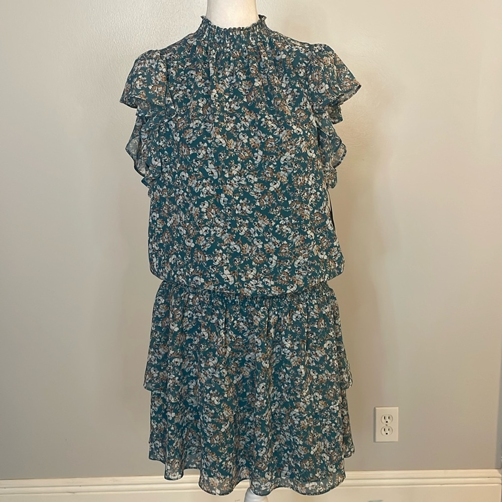 [1. State] Blue Floral Ruffle Tier Dress - Size Large NWT